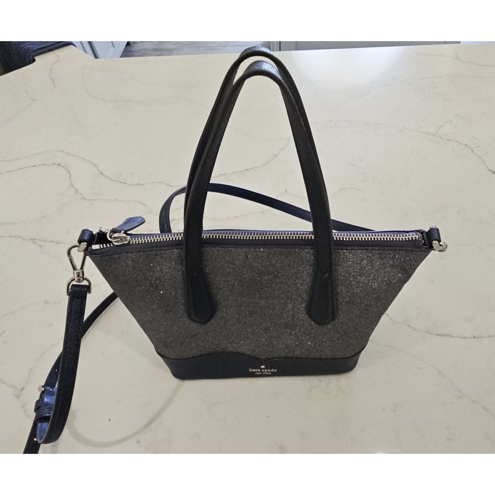 Kate Spade Joeley Tote Bag Glitter Blue, Large, 12"x17"x6" Metallic Silver